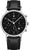 Reloj de hombre con correa de cuero negra, esfera negra y caja plateada