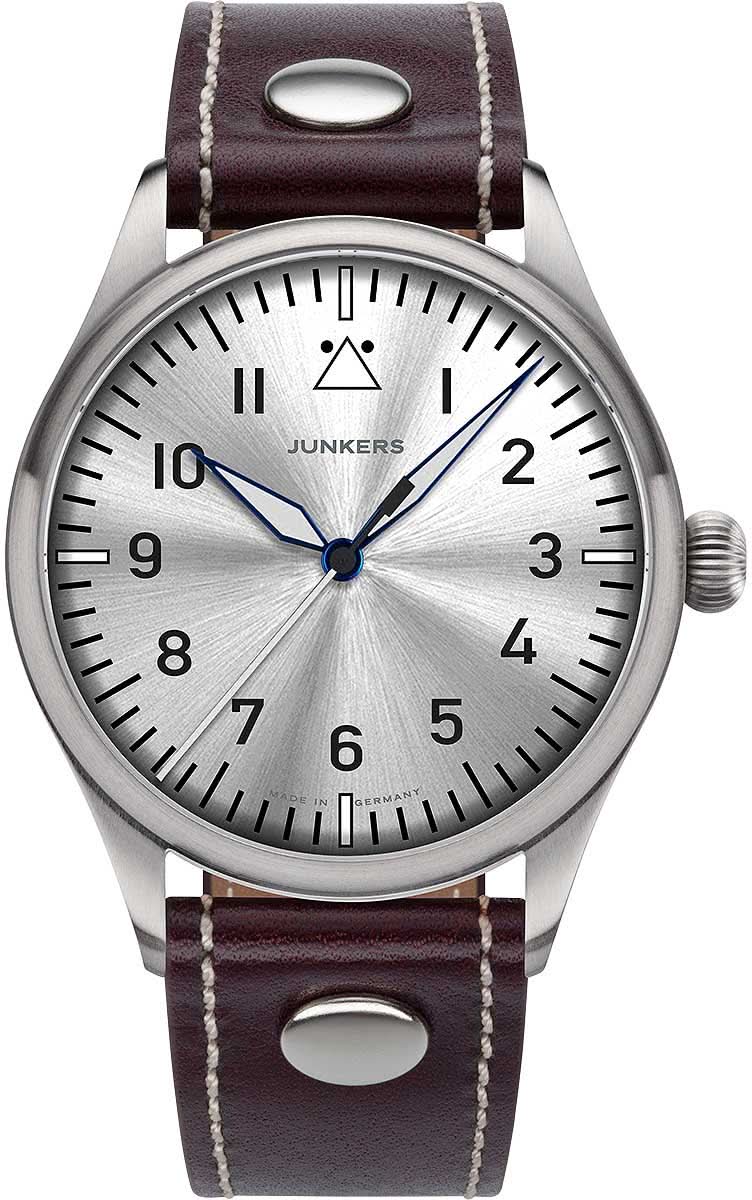 Pulsera para hombre: caja plateada, correa de cuero marrón, esfera blanca
