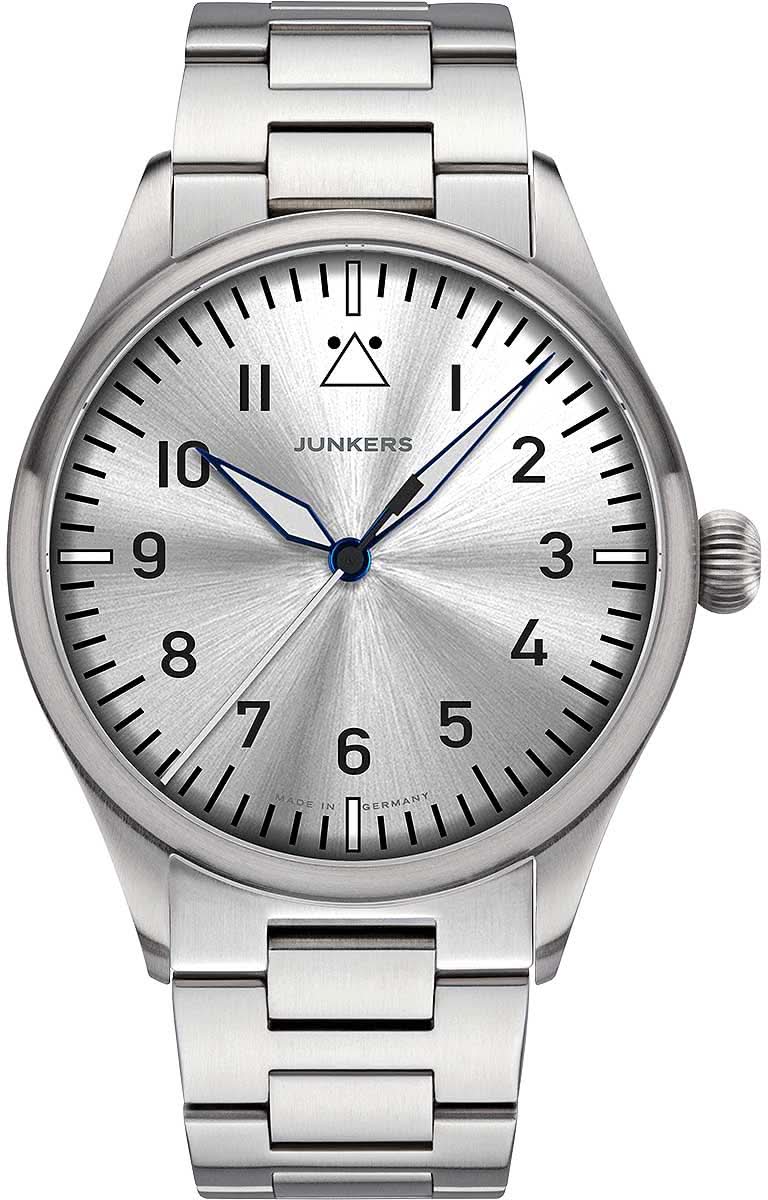 Reloj Junkers para hombre con correa de acero inoxidable plateada, esfera redonda con números arábigos