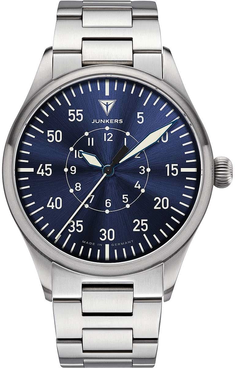 Reloj Junkers para hombre con correa de metal, esfera azul e indicador analógico
