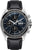 Reloj Junkers para hombre con correa de cuero negra, esfera azul y detalles de cronógrafo.