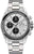 Reloj para hombre con correa de acero inoxidable, esfera plateada y tres subesferas negras.