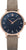 Reloj Junkers estilo Bauhaus para mujer con esfera azul oscuro, caja de oro rosa y correa de cuero beige