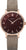 Reloj de mujer con caja en tono oro rosa, esfera rojo oscuro y correa de tela beige