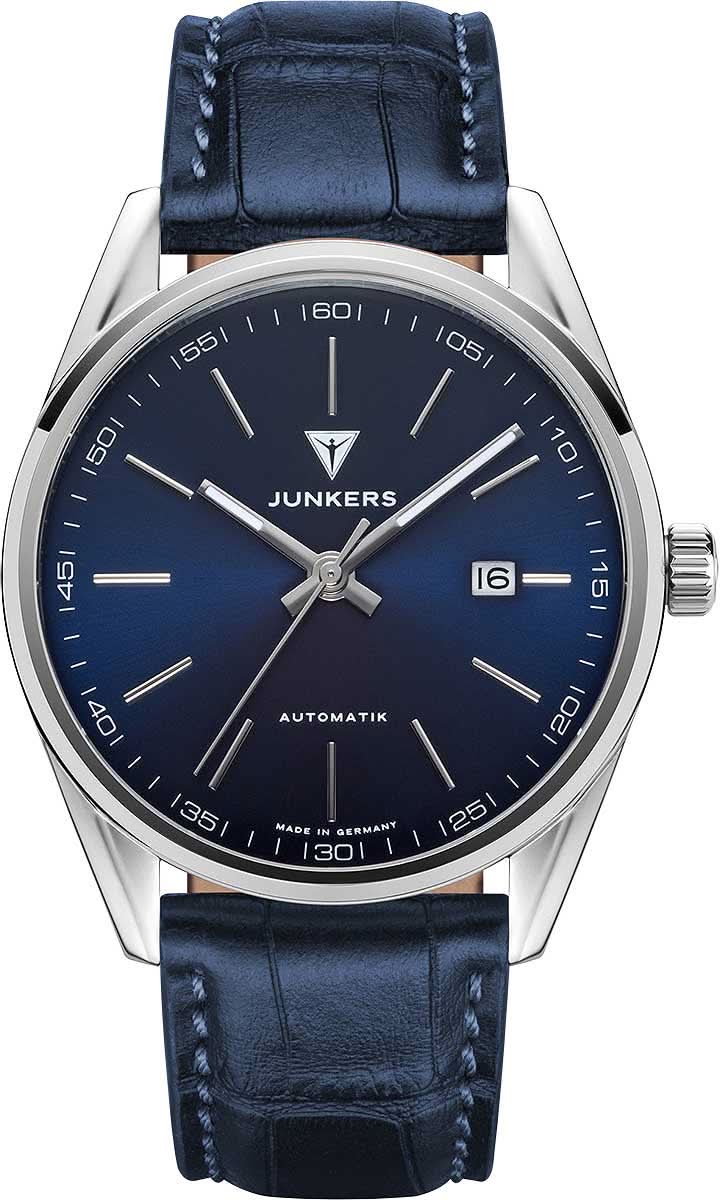 Reloj Junkers para hombre con esfera azul, automático, correa de cuero azul oscuro y fecha 16