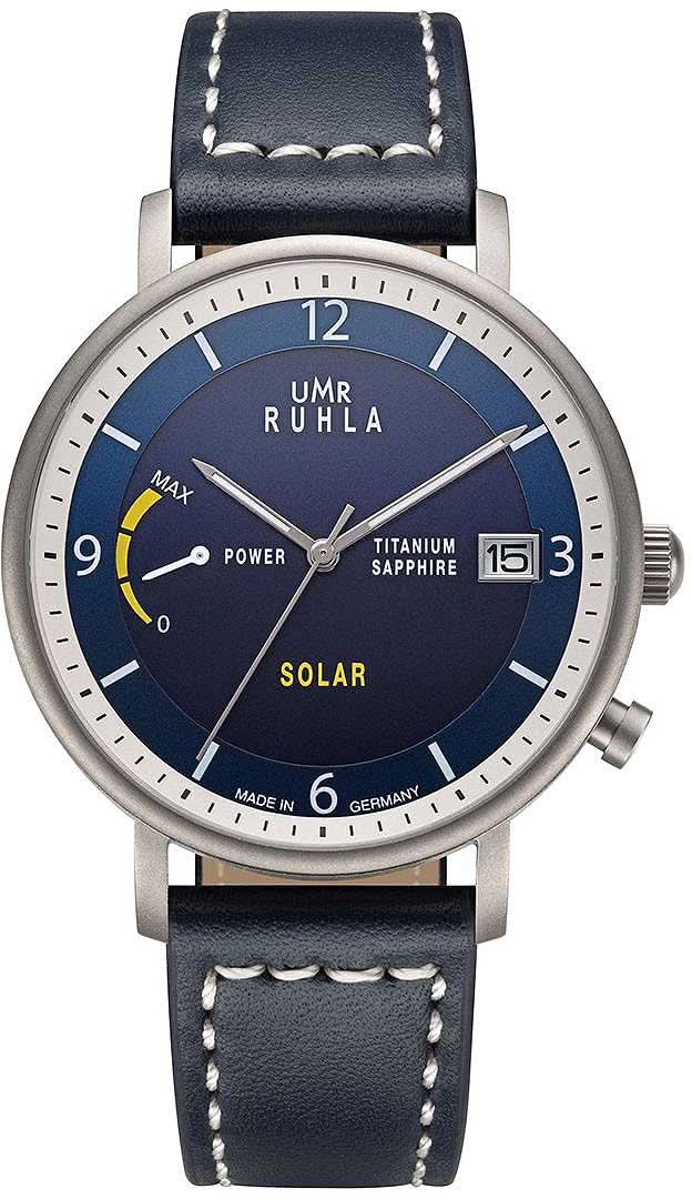 Reloj de hombre con esfera azul oscuro, ventana de fecha y correa de cuero oscuro