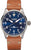 Reloj de hombre con esfera azul, ventana de fecha y correa de cuero marrón, automático