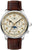 Reloj de hombre con correa de cuero marrón, caja plateada y esfera beige