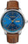 Reloj de hombre con esfera azul, indicador de fecha y correa de cuero marrón, automático