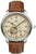 Reloj Zeppelin para hombre con caja plateada, esfera beige y correa de cuero marrón, mecánico visible.