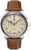 Reloj de hombre con correa de cuero marrón y esfera beige, cronógrafo con dos subesferas