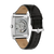 Pulsera mecánica visible para hombre con correa de cuero negra y hebilla