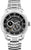 Reloj automático para hombre con esfera esqueleto, correa de metal plateado y anillo interior negro