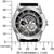 Reloj de esqueleto para hombre con correa de cuero negra, caja de acero inoxidable plateada y esfera abierta
