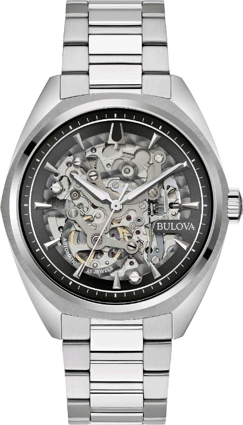 Reloj Bulova para hombre: automático esqueleto, caja y pulsera de acero inoxidable