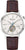 Reloj de hombre con movimiento expuesto, esfera plateada y correa de cuero marrón
