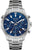 Reloj de hombre con esfera azul, subesferas de cronógrafo y pulsera de metal plateado