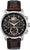 Reloj Bulova para hombre con correa de cuero marrón, esfera esqueleto y caja plateada