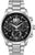 Reloj de hombre con brazalete de metal plateado, esfera negra, fecha grande y subesferas de cronógrafo