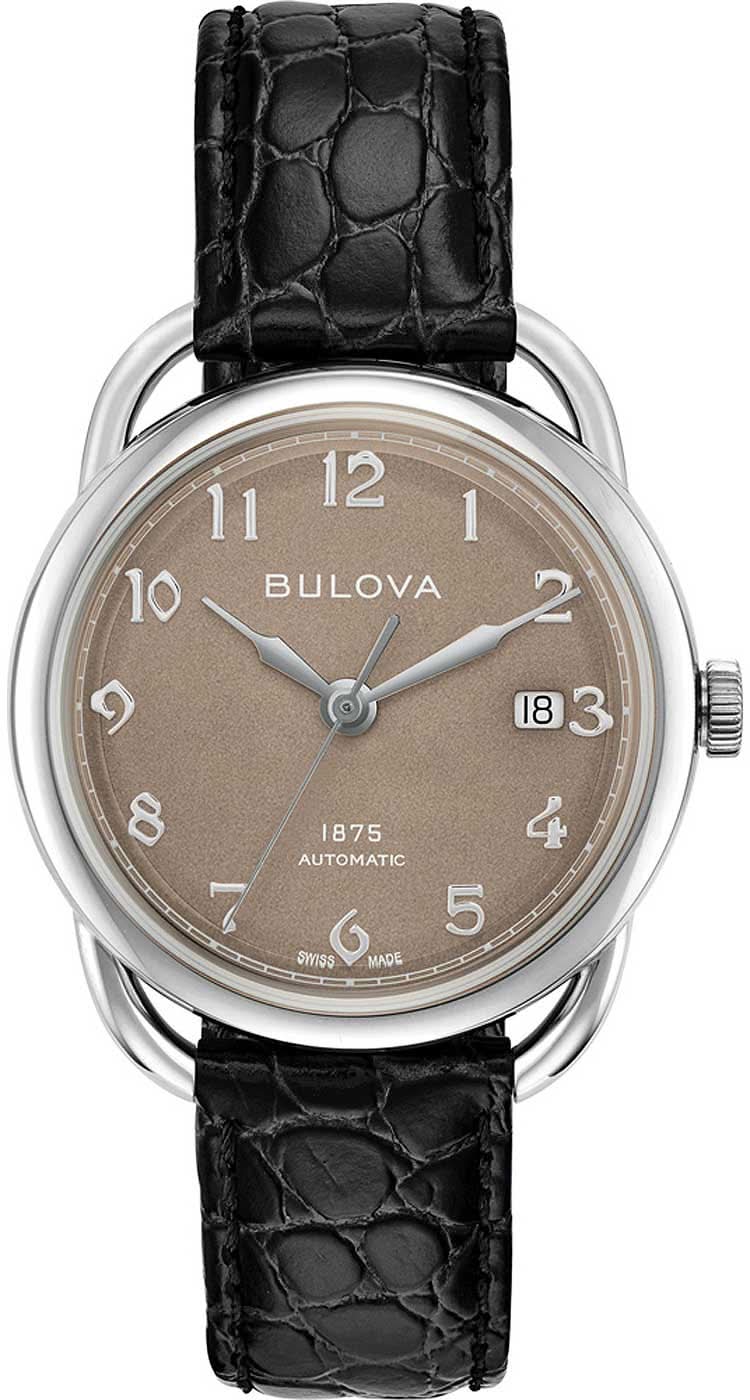 Pulsera de hombre con caja redonda plateada, correa de cuero negra y esfera marrón