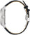 Pulsera de hombre con caja redonda de acero inoxidable plateado y correa de cuero negra, vista lateral
