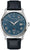 Reloj automático para hombre con esfera de mapa del mundo azul, caja plateada y correa de cuero negra