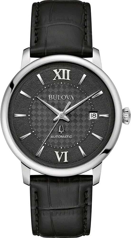 Reloj de hombre con correa de cuero negra, caja plateada y esfera negra