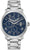 Reloj automático para hombre con esfera azul, correa de acero inoxidable plateado y visualización de fecha