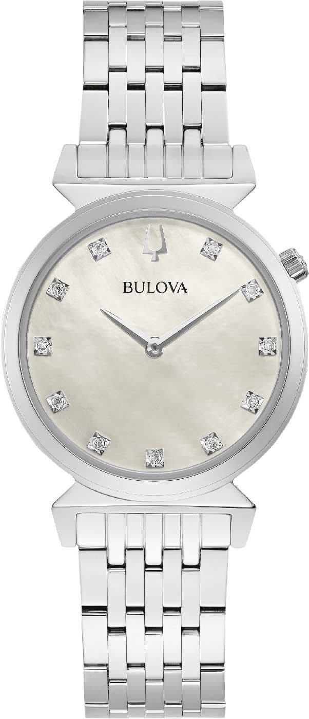"Reloj de mujer: esfera de nácar, diamantes, pulsera de metal plateado"