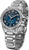 "Reloj de mujer con esfera azul, números romanos, bisel de diamantes y brazalete de acero"