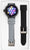 Smartwatch con pantalla redonda en correa gris; correa de repuesto negra adicional