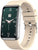 Smartwatch con correa de silicona beige y esfera verde, pantalla rectangular