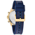 Reloj cronógrafo para hombre con correa de cuero azul y hebilla dorada, vista trasera