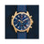 Reloj cronógrafo para hombre con esfera azul, pulsadores dorados y correa de piel azul
