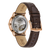 Reloj automático para hombre con tapa transparente, correa de cuero marrón y caja en tono oro rosa