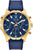 Reloj cronógrafo para hombre con esfera azul, caja dorada y correa de piel azul