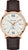 Reloj automático para hombre con correa de cuero marrón, caja de oro rosa y esfera blanca