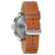 Reloj de hombre con parte trasera de cuero marrón y caja de acero inoxidable plateado