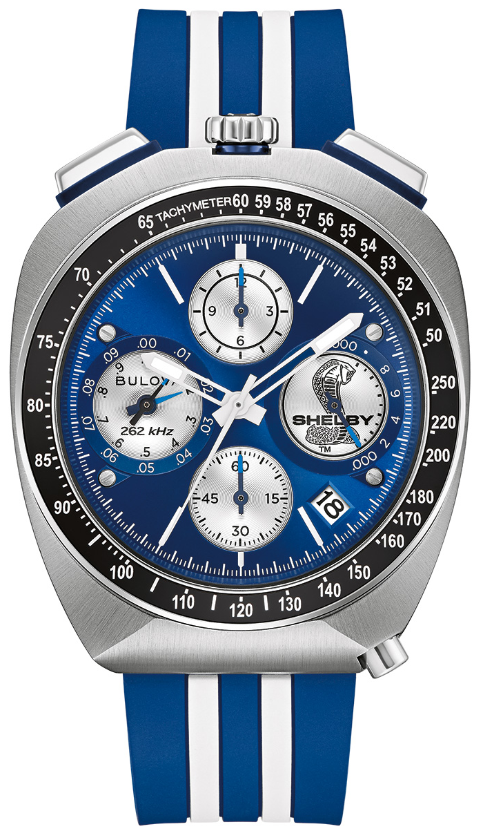 Reloj cronógrafo para hombre con correa de silicona azul y blanca y caja plateada
