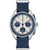 Pulsera de hombre con correa de cuero azul, caja plateada y esfera azul