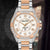 "Reloj de mujer con esfera de nácar, bisel de diamantes, números romanos y ventana de fecha 18"