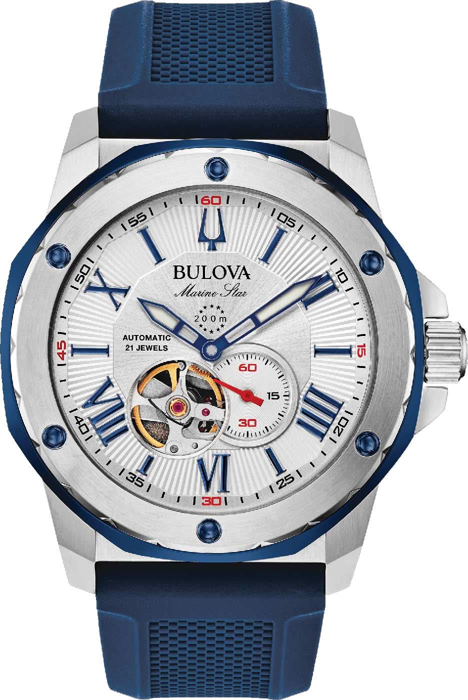 Reloj para hombre con esfera blanca, caja azul y correa de silicona