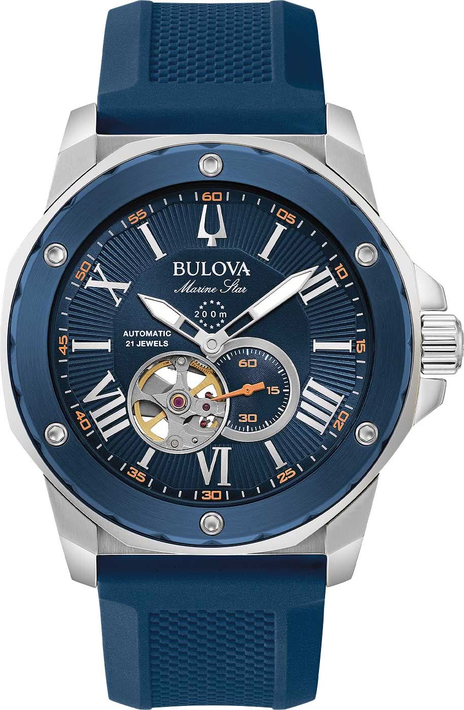 Reloj automático para hombre con correa de caucho azul y esfera azul