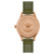 Fondo de caja de reloj de pulsera para hombre en oro rosa con grabado y correa textil verde