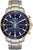 Reloj cronógrafo para hombre con esfera azul, correa de acero inoxidable plateado y detalles en oro rosa