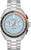 Reloj Bulova para hombre con correa de metal plateado, esfera azul y blanca y acento naranja