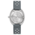 Reloj Bulova para hombre con fondo de caja plateado y correa gris con remaches