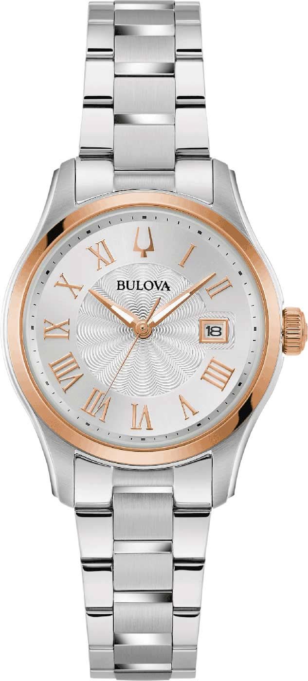"Reloj de mujer con correa de acero inoxidable plateado y esfera beige, números romanos"