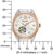 "Reloj de mujer con esfera abierta, pulsera plateada y bisel en oro rosa"