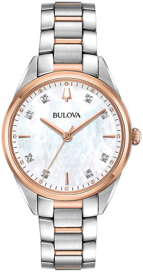 Reloj de mujer con esfera de nácar blanco, agujas en oro rosa y brazalete de acero inoxidable